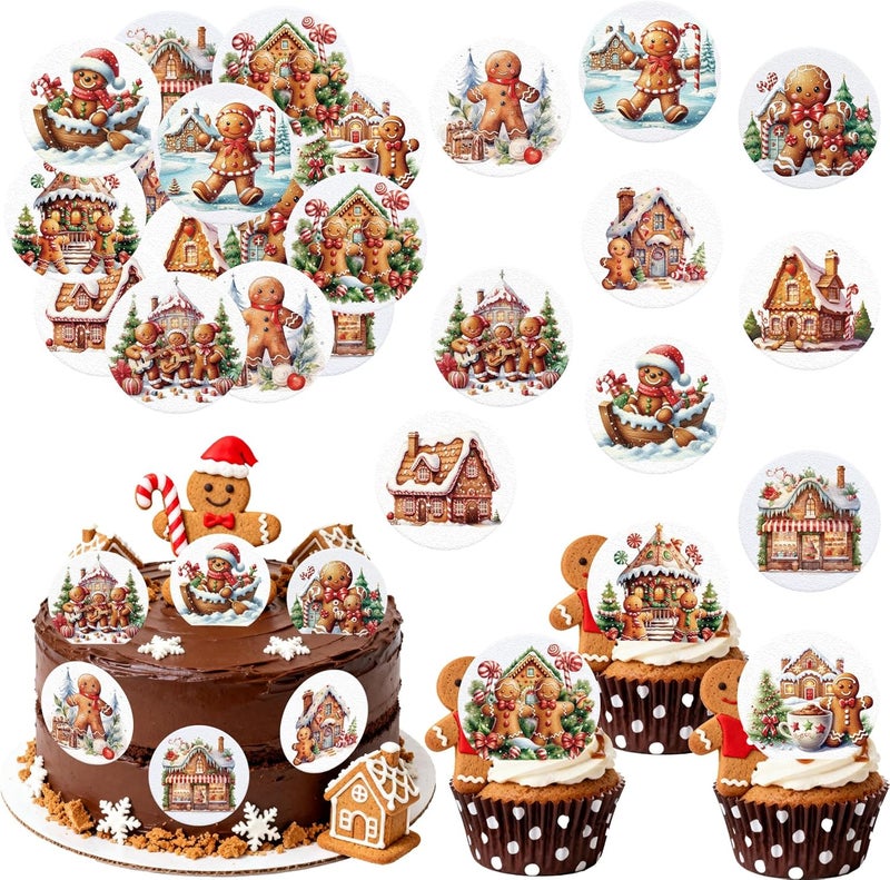 Fyeoxle 36PCS Edible Gingerbread Cupcake Toppers Wafer Paper Bread Man Christmas Tree Cupcake Toppers for Merry Christmas Theme Party Baby Shower Birthday Decor Supplies - Image 1